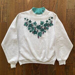 90s vintage wine lover winery vineyard cottage graphic collared pullover sweater